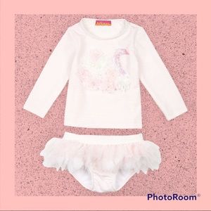 Kate Mack Pink and White Stripe Fluffy Swan Bikini